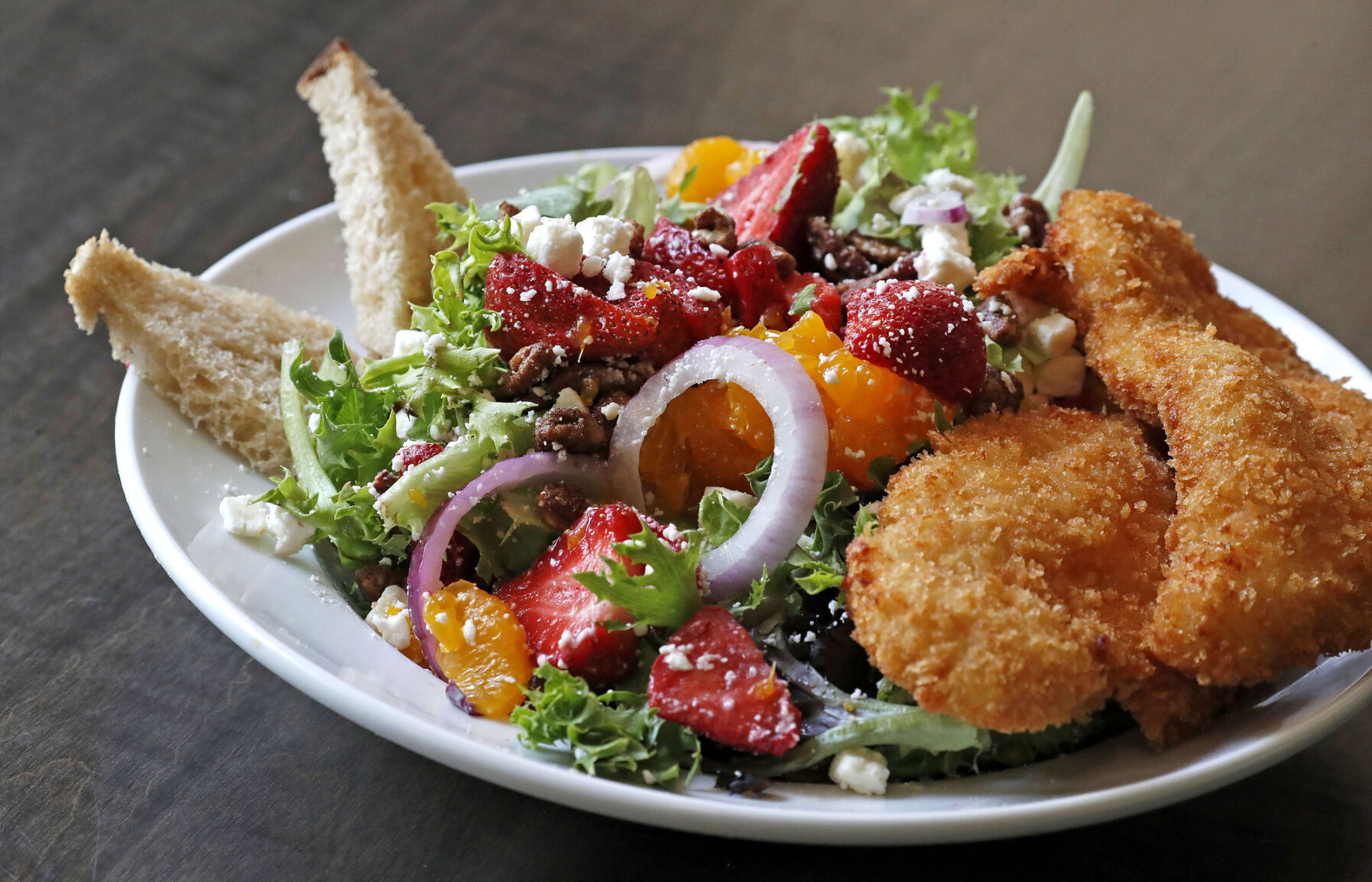 Panko chicken strawberry pecan salad at Chris' NY Sandwich Co.